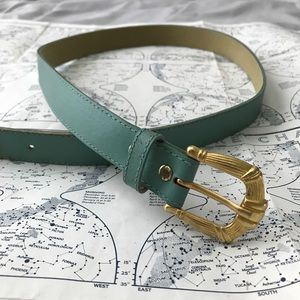 Vintage 80’s Seafoam Leather Belt with Gold Buckle
